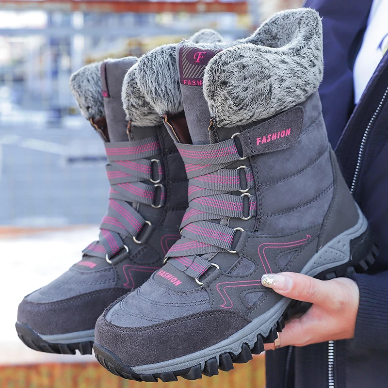 Женские зимние ботинки высокого качества; теплые зимние ботинки с толстой подошвой; женские непромокаемые ботинки на танкетке и резиновой подошве; Botas Mujer