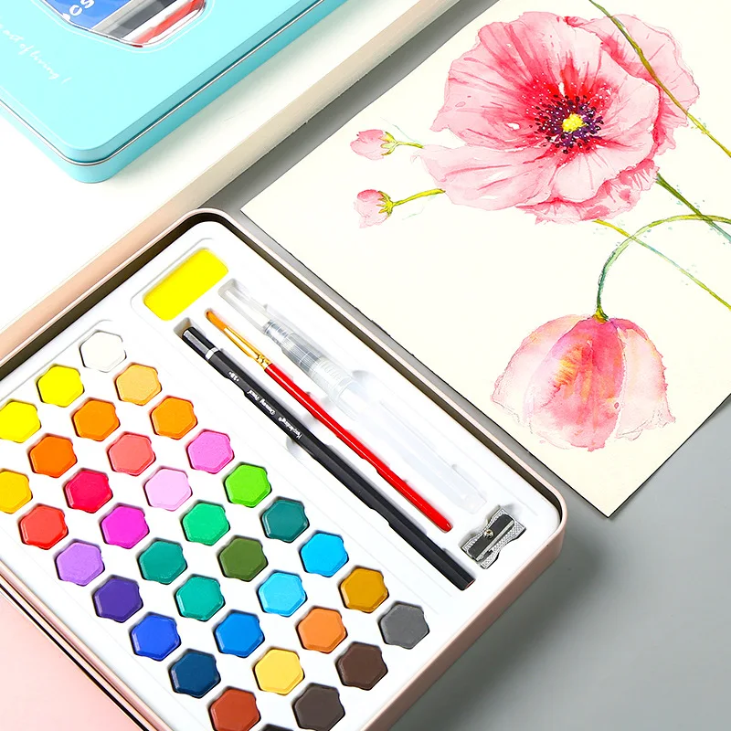 Günstig Aquarell Pigment Set 36 farbe Aquarell Malerei Student Hand gemalt Tragbare Malerei Set Eisen Box kunst liefert