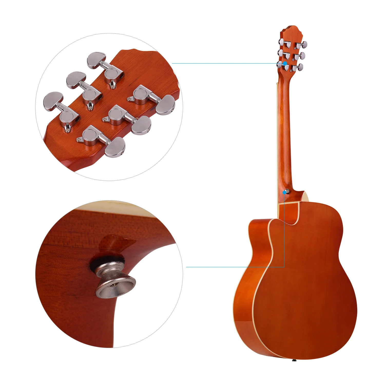 40 дюймов гитара Cutaway акустическая народная гитара 6 струн Липа с ремешком Gig Bag Capo медиаторы