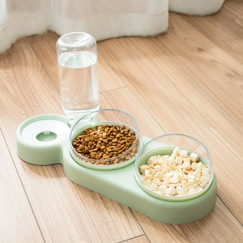 Pet double bowl moisture-proof mouth dual-use bowl automatic cat feeder automatic waterer anti-dump dog bowl cat bowl