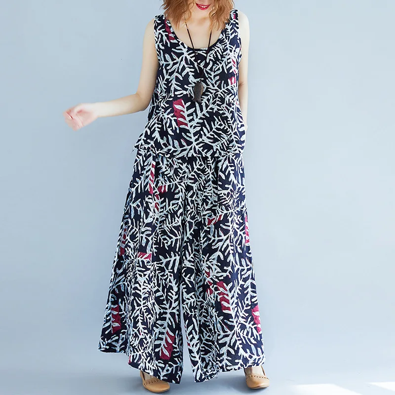 

2019 Summer Wear New Style Fat Mm Loose And Plus-sized Literature And Art-Style Sleeveless T-shirt Loose Pants Set