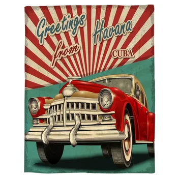 

Red Car Retro Throw Blanket Portable Flannel Blanket Hotel/Sofa/Office/Plane Travel Blankets for Beds