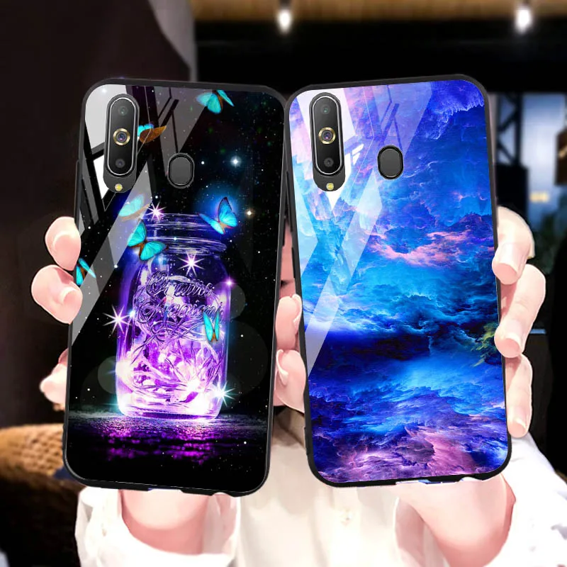 Роскошный чехол для телефона из закаленного стекла samsung galaxy A60 силиконовый на