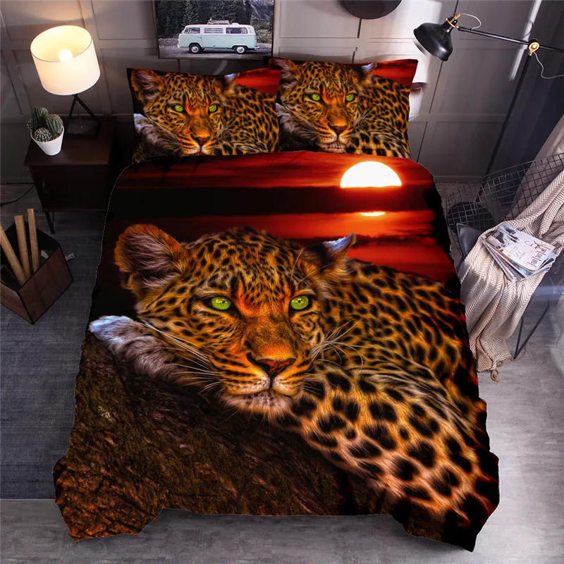 Набор постельного белья с принтом белого тигра, леопардовое одеяло с животным, набор пододеяльников, пододеяльников