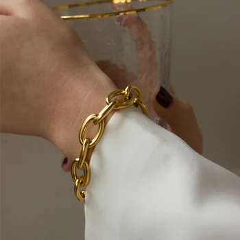 

IPARAM 2020 Punk Rock Thick Chain Bracelet for Women Retro Street Geometric Lock Charm Bracelet Jewelry
