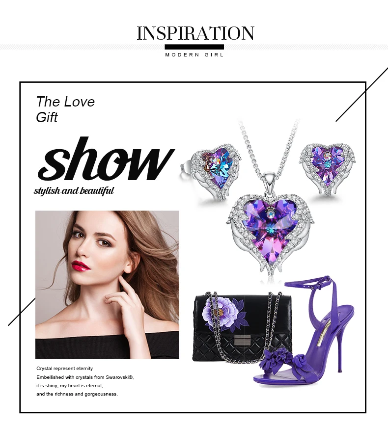CDE, женское ожерелье, серьги, ювелирный набор, украшенный кристаллами Swarovski, женское сердце, подвеска, шпилька, модное ювелирное изделие, подарок