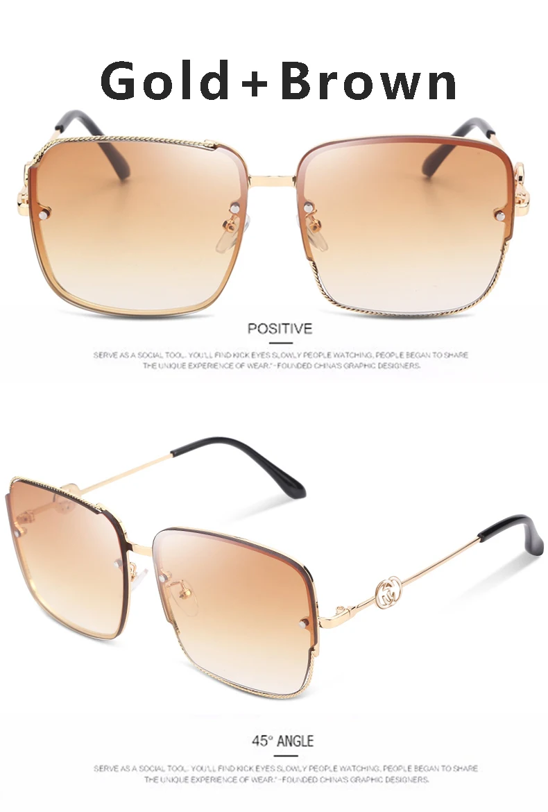 Oversized Square Sunglasses Women Luxury Brand Vintage Sunglasses For Women Female Metal Frame Gradient Lady Shield UV400