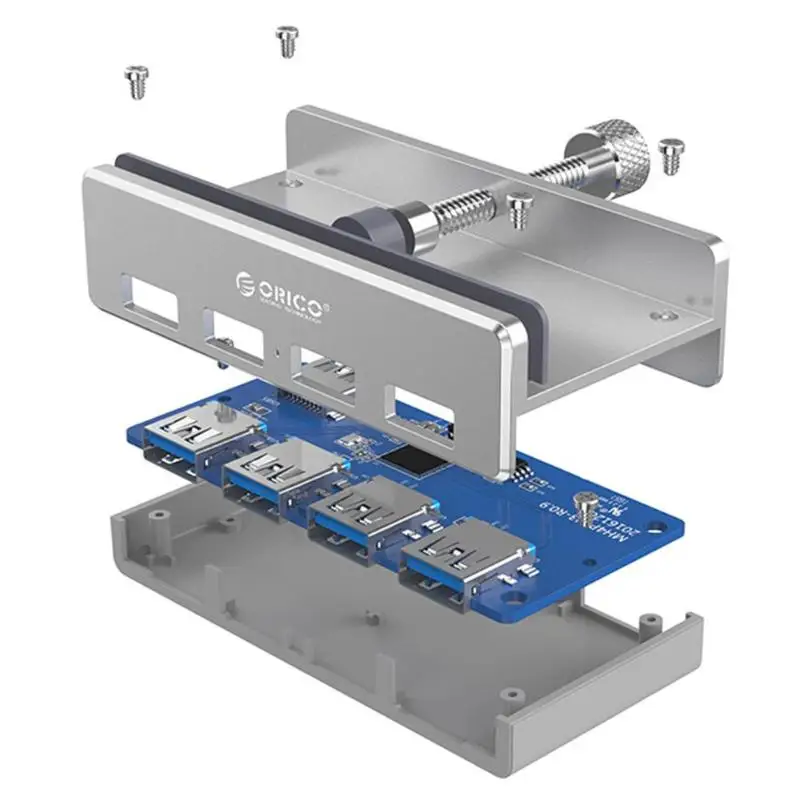 Günstige ORICO USB Hub Aluminium Externe 4Ports USB 3.0 Usb Splitter mit 10 30mm Einstellbar Clip für Macbook Air laptop PC Computer Hubs