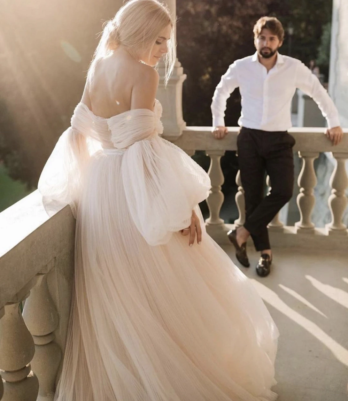 Princess Wedding Dress Women A-Line Sweetheart Off The Shoulder Puffy Sleeves Backless Bridal Gown Vestidos De Noiva Customized 4