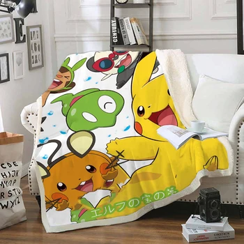

Pokemon Pikachu Funny Character Blanket 3D Print Sherpa Blanket on Bed Home Textiles Dreamlike Style 03