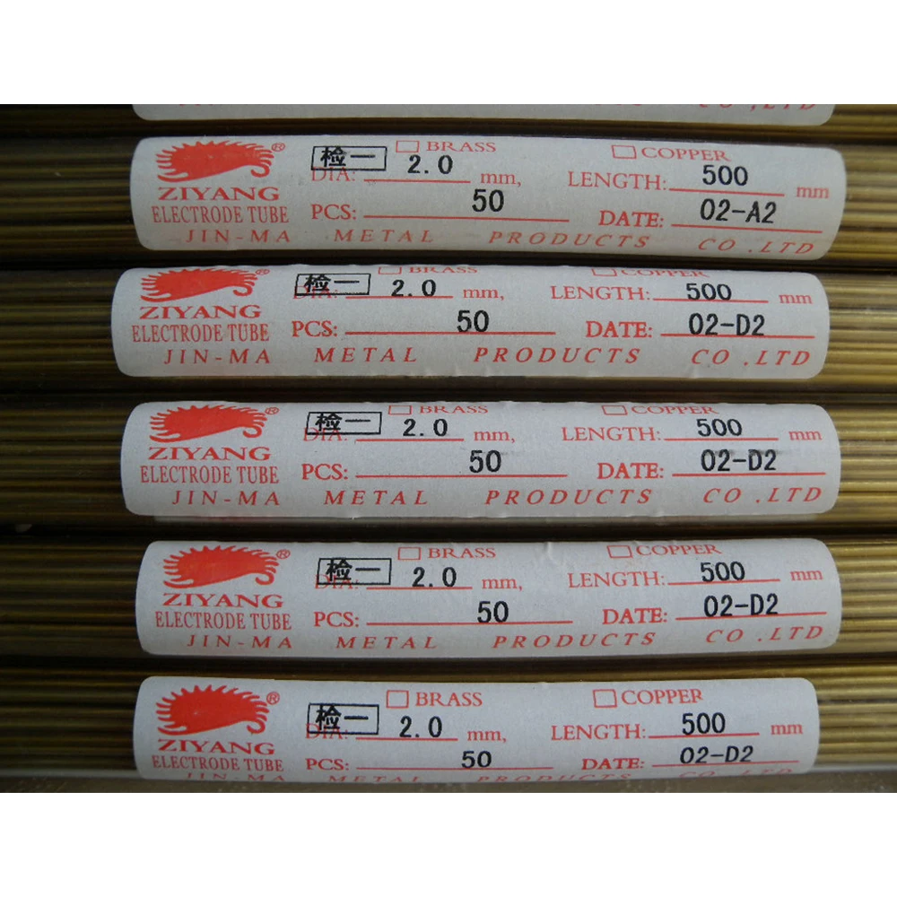 Ziyang Brass Electrode Tube OD2.0*500mm Single Hole 50 Piece for EDM Drilling Hole Machine