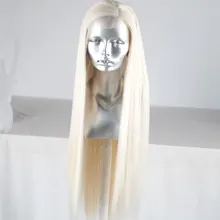 Bombshell Платиновый белый синтетический 13*3 дюймов Кружева передние парики Glueless длинные прямые Термостойкие волокна сторона Partng для женщин