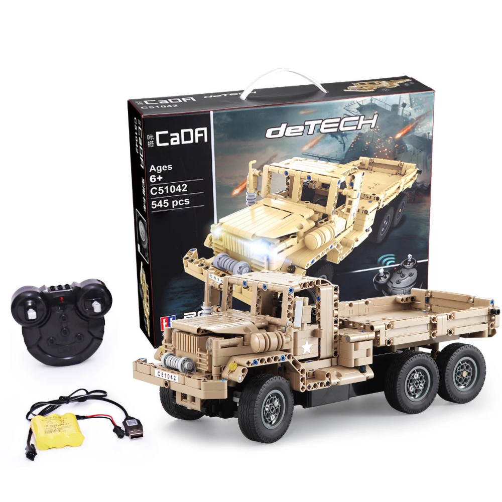 

545PCS 2.4G RC Military Truck Building Blocks Bricks Technic Remote Control Military Truck DIY Assemble RC Toy for Kids Gift