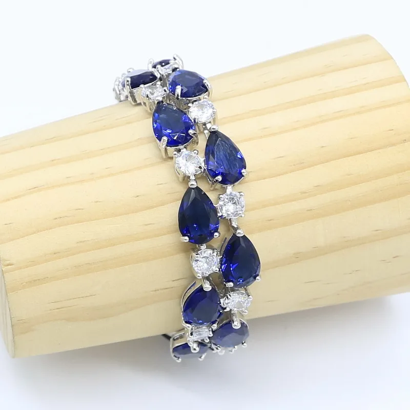 Темно-синий Цирконий 925 Серебряные Ювелирные наборы для женщин прополка браслет серьги ожерелье кулон подарочные коробки для колец
