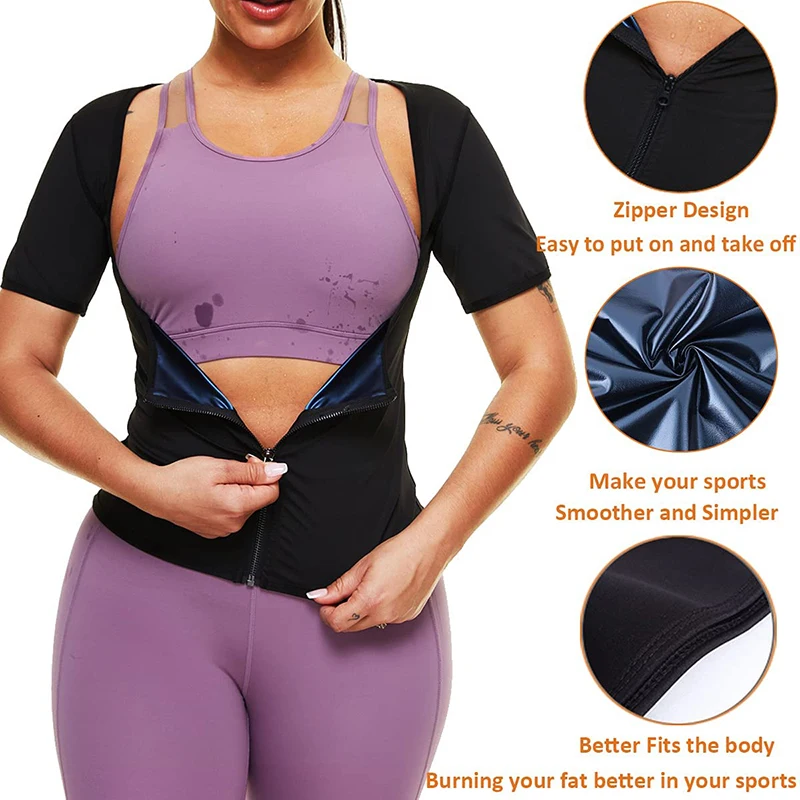 Women Sweat Sauna Body Shaper Vest Heat Trapping Tops Workout Shirts Zipper Jacket Thermo Tees Weight Loss Waist Trainer Corset girdles