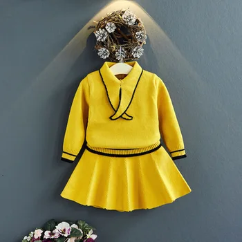 

Girls Birthday Sweater Spring Sutumn Kids Fashion Wool Tops+Dress 2pcs Sweaters For Baby Girls Children Party Clothes Christmas