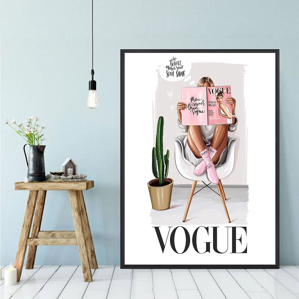 Скандинавский настенный художественный холст Постер Vogue с принтом модная