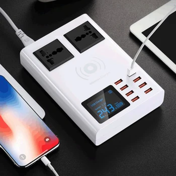 

Multi-function 8 Ports Fast Wireless LED Digital Display Usb Charger Adapter Mobile Phone Travel Charger for Samsung Huawei