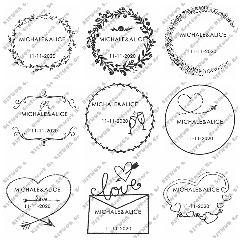 

40mm Round Personalized Wedding Stamp 9 styles option Self Inking Custom Stamp With Personal Name And Date For Invitation Cards