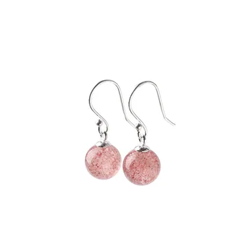 

S925 Sterling Silver Strawberry Crystal Earrings 10MM Bead Earrings Ladies Ear Jewelry Birthday Gift Fine Jewelry