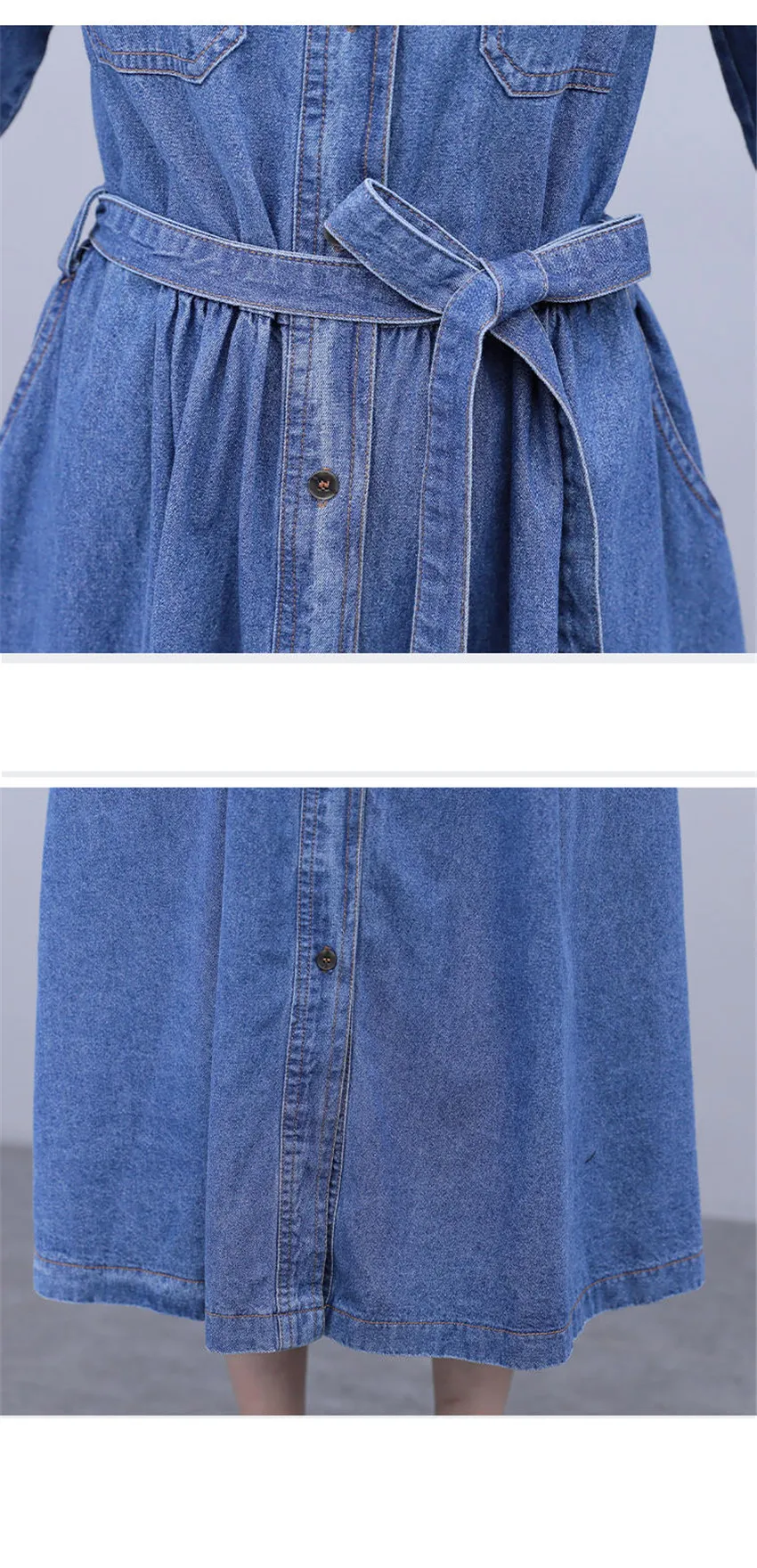 אביב סתיו ארוך שרוול מזדמן ג 'ינס שמלת נשים כיסי כפתור בתוספת גודל ג' ינס שמלה גבוהה רחוב אופנה ארוך שמלות Robe