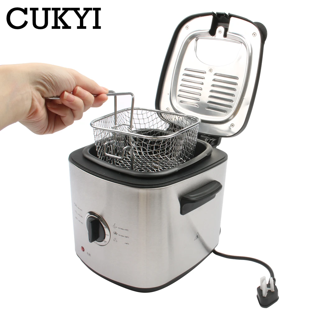 CUKYI 1.2L Мини электрическая фритюрница для картошки фри со съемным вкладышем из нержавеющей стали кухонная сковорода