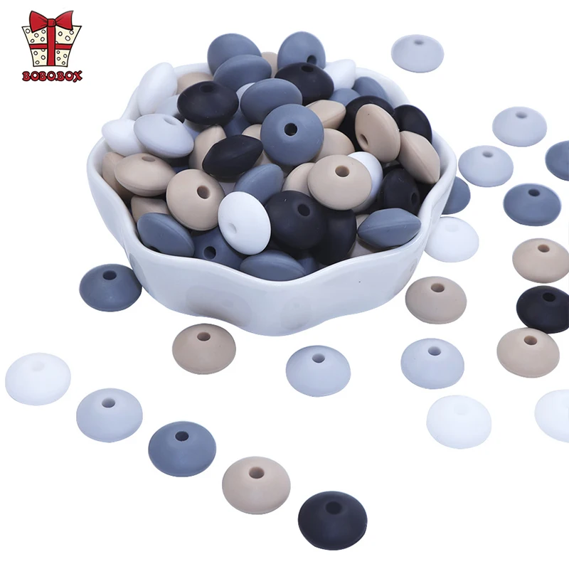 50pcs Silicone Lentil Beads 12mm Food Grade Silicone Baby Teething Products Chews Pacifier Chain Clips Baby Teethers