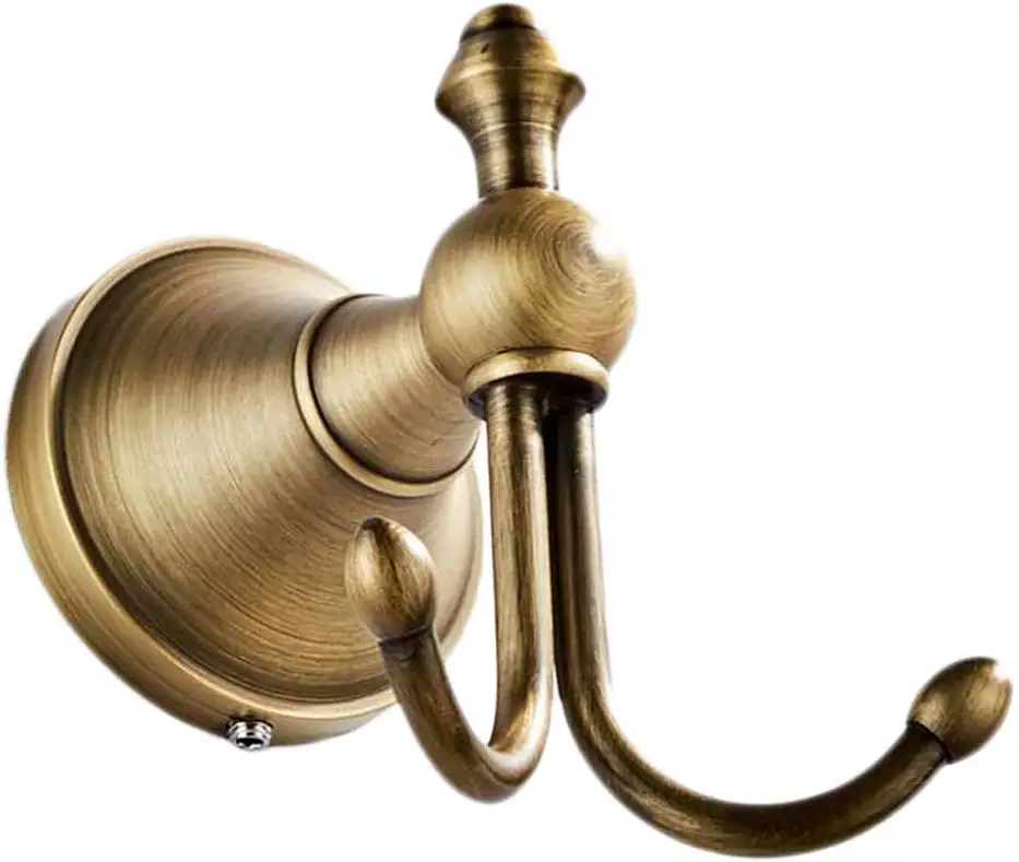 Double Robe Hook Solid Brass Bath Towel Hook Coat Hook Purse Holder Kitchen Bathroom Shower Towels Dual Hook Bronze Style