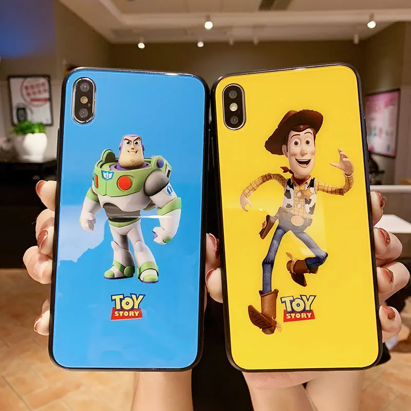 

Cartoon Squirrel Woody Buzz Lightyear Toy Story Tempered Glass Phone Cases Cover For iPhone X 10 6 6S Plus 7 8 Plus XS XR XS MAX