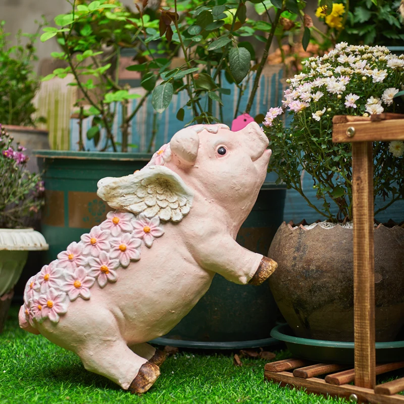 

Cute Angel Pig Wearing A Wreath Flower Pot Succulents 42Cm Size Animal Flower Pot Home Desktop Gader Landscape Decor Accessories
