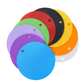

18cm Multi-use Round Silicone Non-slip Heat Resistant Mat Hang Tableware Coaster Cushion Placemat Pot Holder Kitchen Accessories