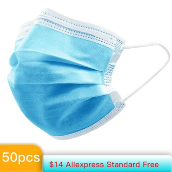 

50pcs Disposable Masks Face Mouth Protective Mask 3 Layers Filter Earloop Non Woven Anti Flu Dust Bacteria Kids Adult Masks