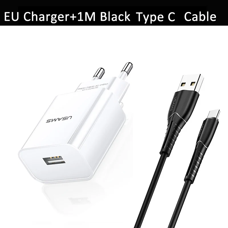USAMS type-C кабель 1 м USB C кабель для samsung S9 S8 huawei Xiaomi 2A Быстрая зарядка USB-C кабель передачи данных type-C зарядное устройство - Цвет: Charger Black Cable