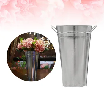 

2 Pcs Galvanized French Plant Metal Tin Flower Decorative Pots Baskets Buckets for Party Craft Wedding Garden
