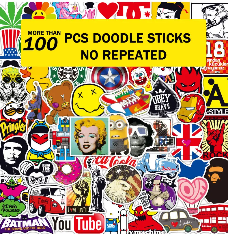 100 graffiti stickers personality trend luggage stickers tide brand laptop guitar decoration waterproof stickers graffiti sticke