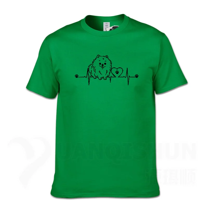Green New Funny Pomeranian T Shirt Unisex Short Sleeve O-Neck 16 Colors Cotton Casual Cute Heartbeat Dog T-shirt Girls Woman Tshirt - Цвет: Green