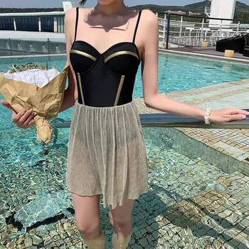 

One Piece Swimsuit Push Up Beachwear Women Swimwear 2019 Bikinis Female Plus Size Black Of Korean Ins Paisley Polyester Sierra