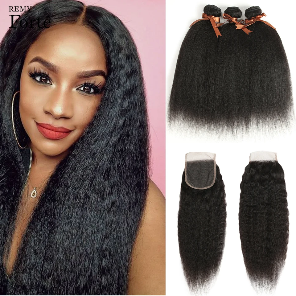 Remy Форте 30 дюймов Пряди с закрытием кудрявые прямые человеческие волосы пряди