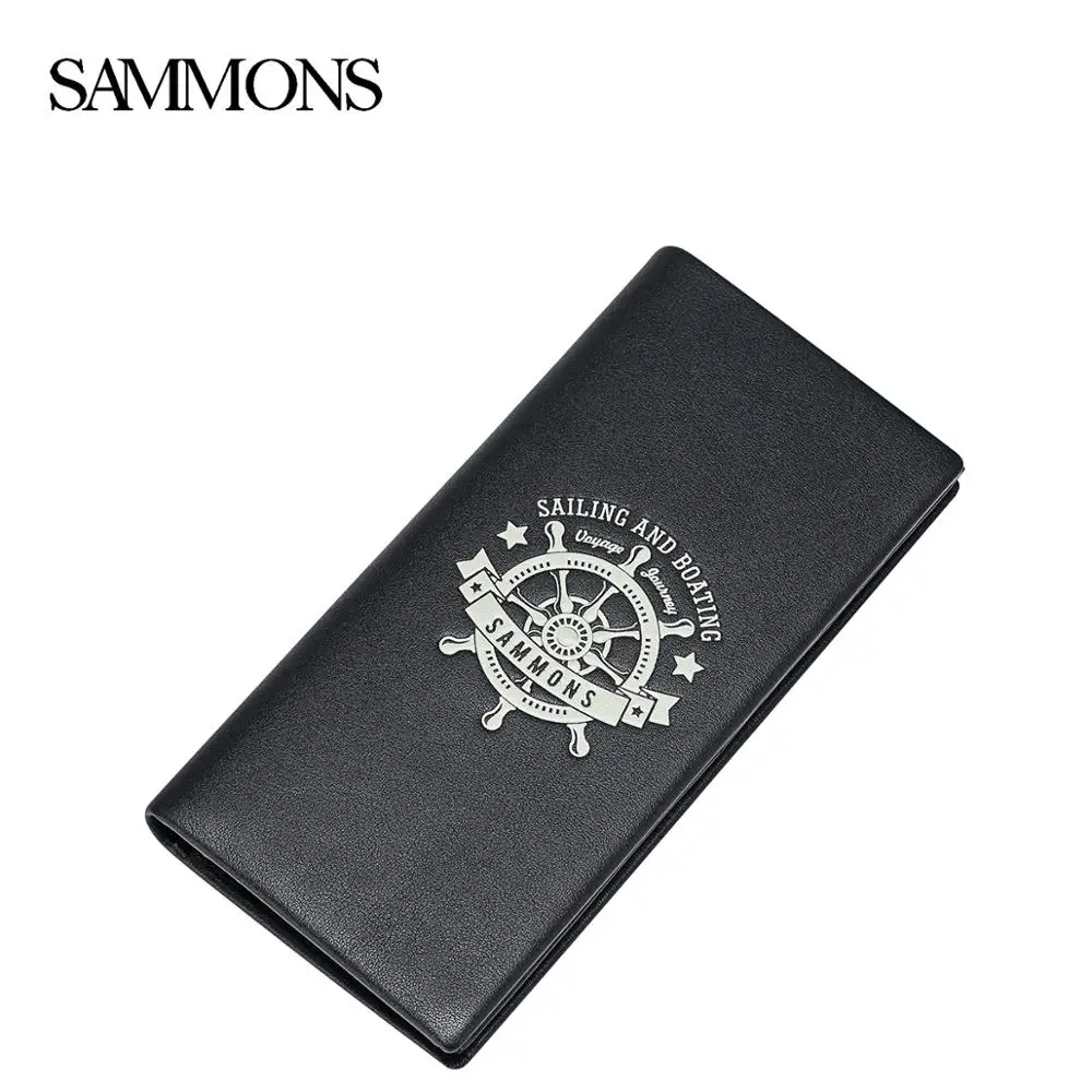 

SAMMONS Brand Male Genuine Leather Long Purse Fashion Cowhide Brief Printing Sailing and Boating Men's Wallets