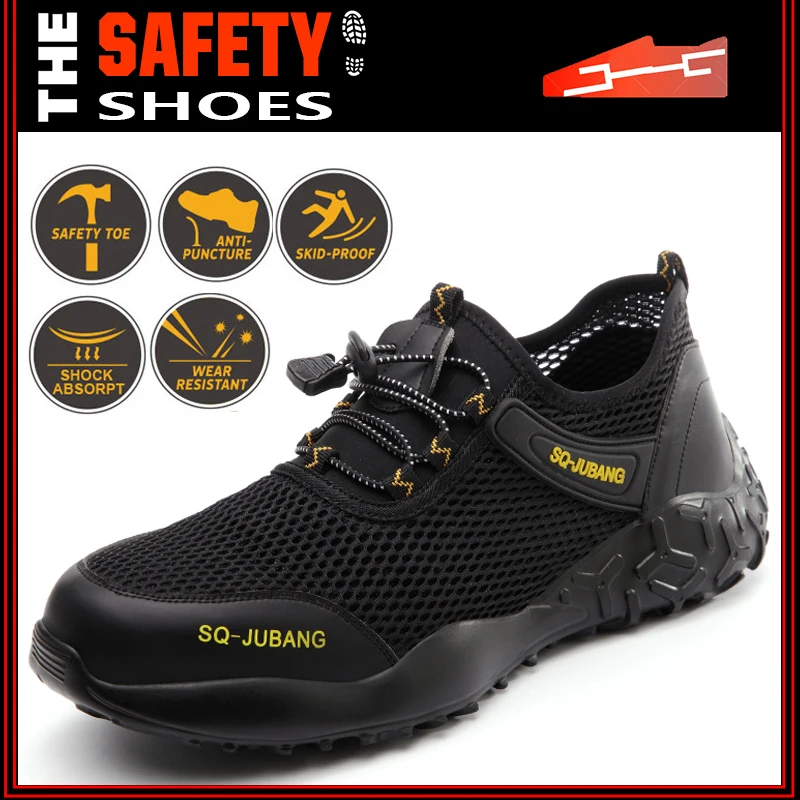 

Breathable Safety Shoes Men Lightweight Sneakers Ryder Indestructible Steel Toe Cap Anti-piercing Work Boots Plus size 37-48