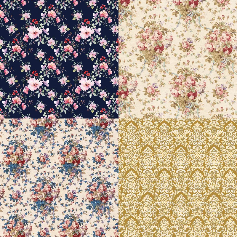 24Sheets/Set Vintage Flower Material Ppaper DIY Scrapbooking Journal Base Collage Photo Props Gift Wrapping Decoration Paper