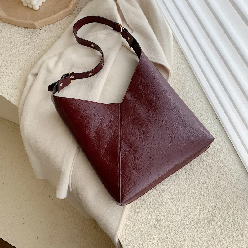 Solid Color Vintage Leather Bucket Bags For Women Shoulder Crossbody Messenger Bag Female Small Handbags and Purses