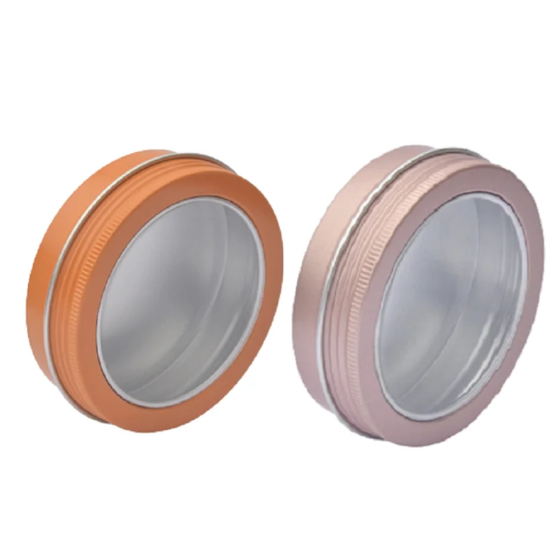 

30pcs Aluminum Boxes Cosmetic Jars 100ml Empty Orange Rose Gold Cream Pot Window Transparent Cap Refillable Candle Containers