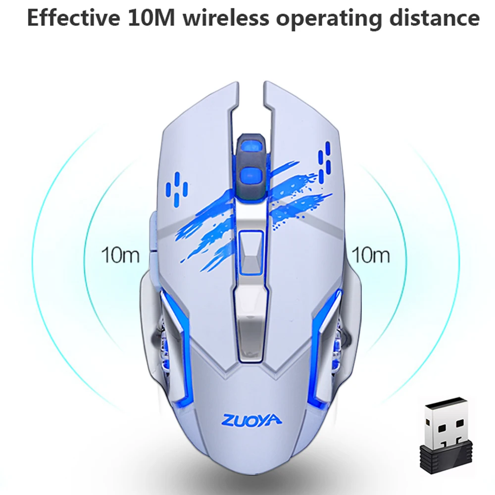 ZUOYA Мышь 2 4 ГГц Беспроводной светодиодный бесшумный заряжаемый USB игровой