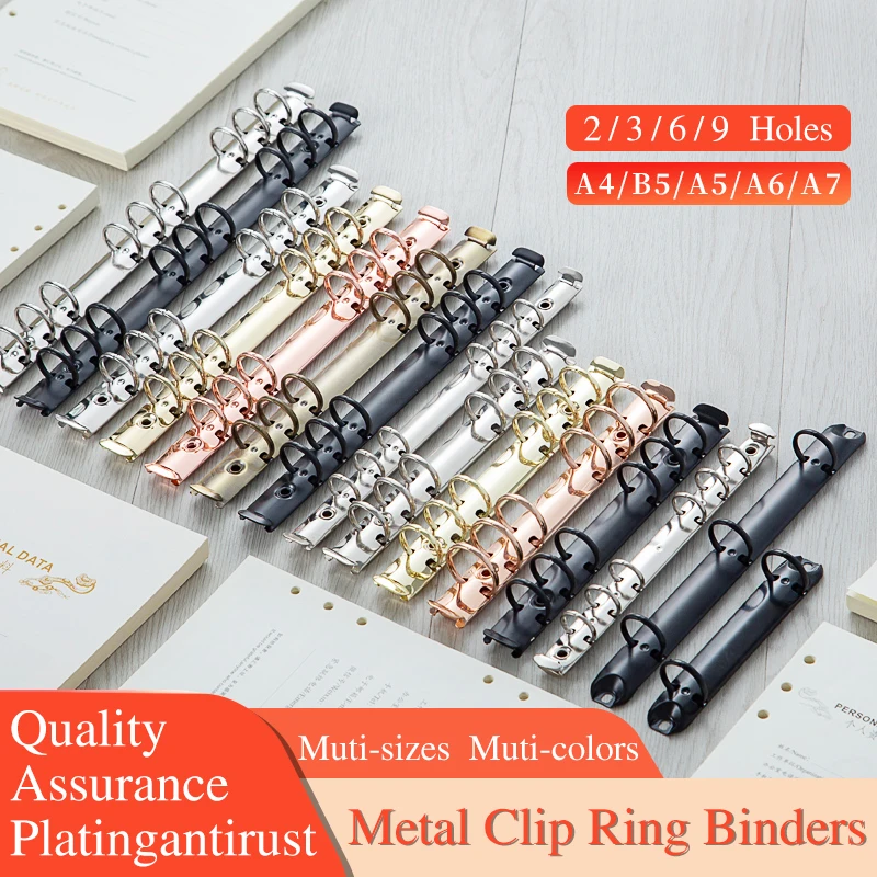 Metal Rosa Ouro Loose-leaf Binder Anéis Mecanismo para a6 a5 b5 Notebooks Preto Prata Clipe Planejador Acessórios