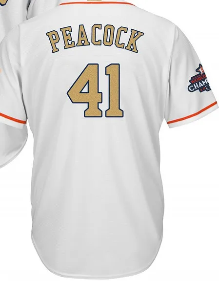 А+++ качество для мужчин золото Хьюстон 34 Ryan 41 Peacock 43 Lance McCullers 50 Charlie Morton 60 Keuchel Джерси - Цвет: For men
