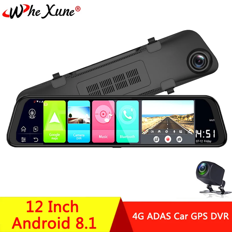 WHEXUNE 12 дюймов Android 8,1 2 ГБ+ 32 ГБ ADAS DashCam Автомобильный видеорегистратор зеркальная камера 4G wifi gps Bluetooth Full HD 1080P видео рекордер