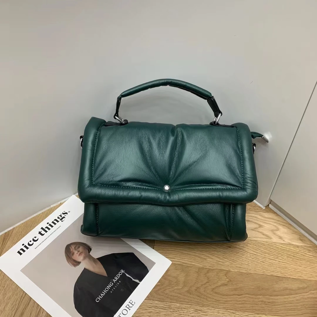 MABULA Cartelle da donna in pelle imbottita con design trapuntato in piuma Borse a tracolla moda invernale femminile Borsa piccola con cerniera_voghion.com