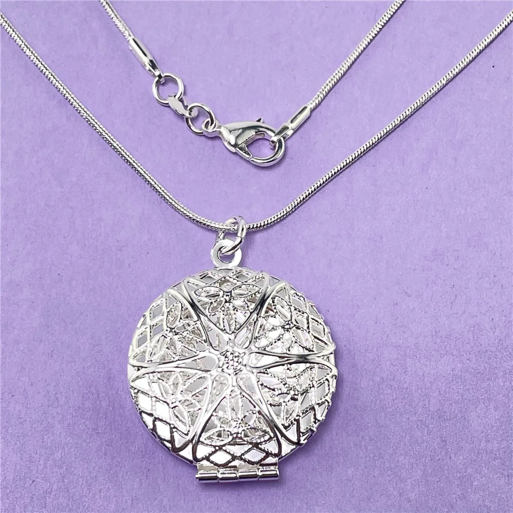 925 Sterling Silver Photo Frame Pendant Necklace 18/20/22/24 Inch Snake Chain For Woman Charm Wedding Fashion Jewelry | Украшения и