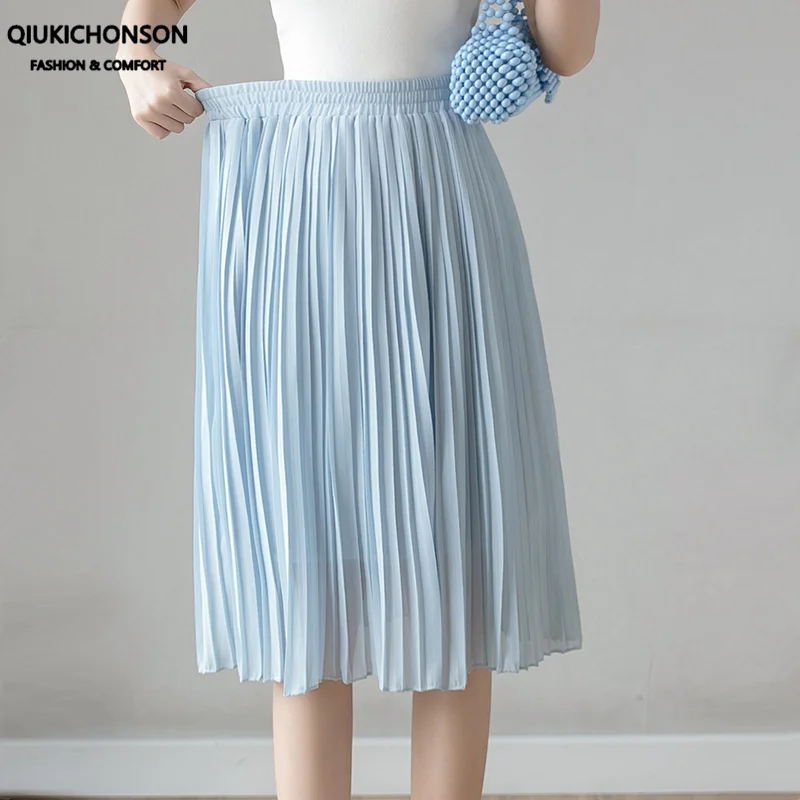 Юбка женская плиссированная модная однотонная шифоновая средней длины с